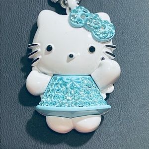 Hello Kitty Fashion 3-D Enameled Blue Rhinestone Necklace Puffy Silver
